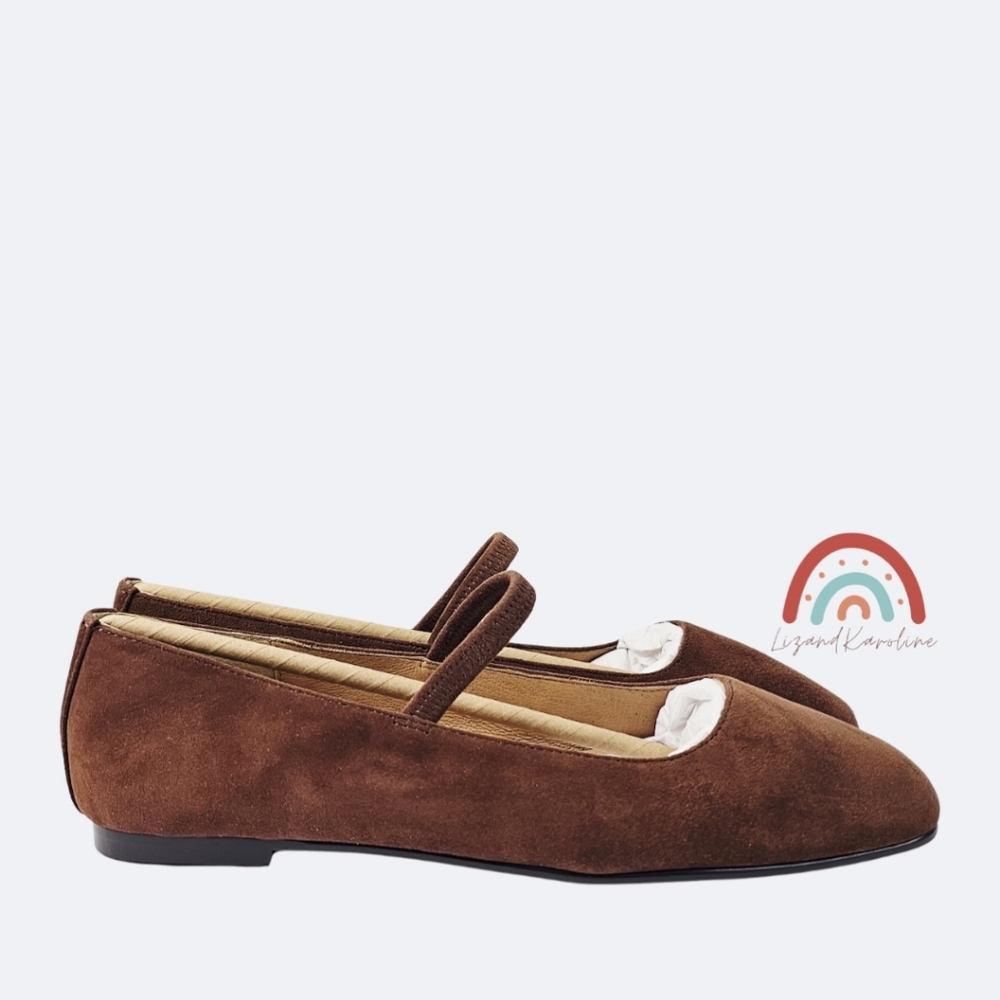 New! Madewell Greta Ballet Leather Suede Mary Jane Flats in Soft Mahogany - Picture 4 of 16